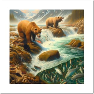 Grizzly Bear Fishing . Posters and Art